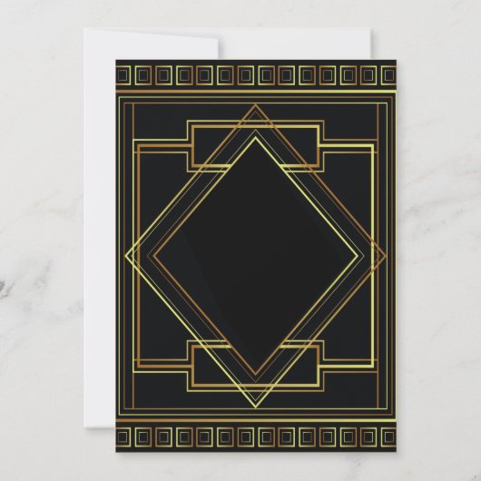 Geometric Gold Black Great Gatsby Art Deco Hochzei Einladung (Rückseite)