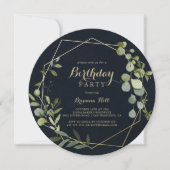 Geometric Gold Blue Green Birthday Party Einladung (Vorderseite)