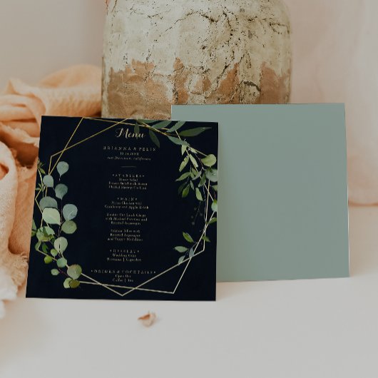 Geometric Gold Blue Green Calligraphy Dinner Menükarte