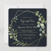 Geometric Gold Blue Green Calligraphy Sip und Sieh Einladung (Vorderseite)