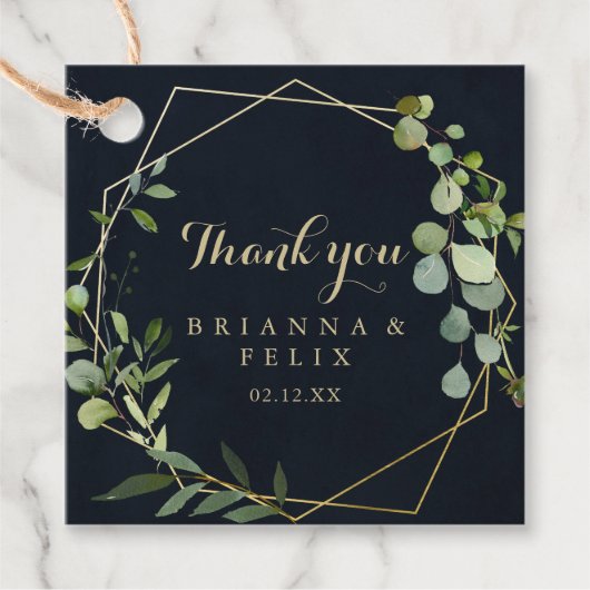 Geometric Gold Blue Green Calligraphy Wedding Geschenkanhänger (Vorderseite)