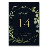 Geometric Gold Blue Green Calligraphy Wedding Tischnummer (Rückseite)