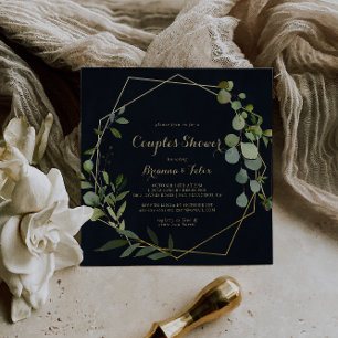 Geometric Gold Blue Green Couples Dusche Einladung