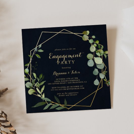 Geometric Gold Blue Green Engagement Party Einladung