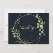 Geometric Gold Blue Green Eucalyptus Flat Wedding Dankeskarte (Vorderseite)