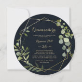 Geometric Gold Blue Green Eucalyptus Quinceañera Einladung (Vorderseite)