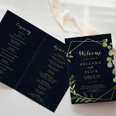 Geometric Gold Blue Green Folded Wedding Programm