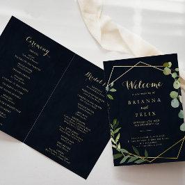 Geometric Gold Blue Green Folded Wedding Programm