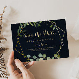 Geometric Gold Blue Green Horizontal Wedding Save The Date