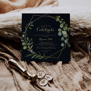 Geometric Gold Blue Green Let's Celebrate Party Einladung