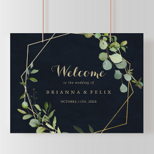 Geometric Gold Blue Green Wedding Begrüßungszeiche Poster