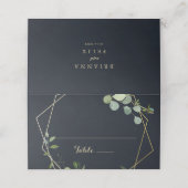 Geometric Gold Blue Green Wedding Platzkarte (Außenseite Aufgefaltet)