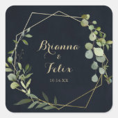 Geometric Gold Blue Green Wedding Umschlag Aufkleb Quadratischer Aufkleber (Vorderseite)