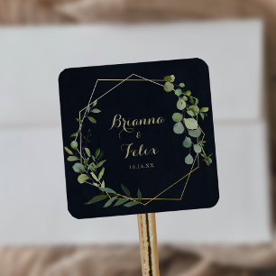 Geometric Gold Blue Green Wedding Umschlag Aufkleb Quadratischer Aufkleber
