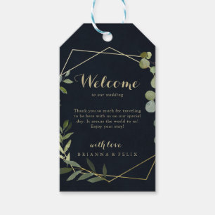 Geometric Gold Blue Green Wedding Willkommen Geschenkanhänger
