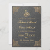 Geometric Gold Border Gray Islamic Wedding Einladung (Vorderseite)