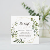 Geometric Gold Brown BabyQ Baby Duschgrill Einladung (Stehend Vorderseite)