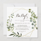 Geometric Gold Brown BabyQ Baby Duschgrill Einladung (Vorderseite)