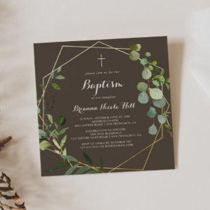 Geometric Gold Brown Green Calligraphy Baptisc Einladung