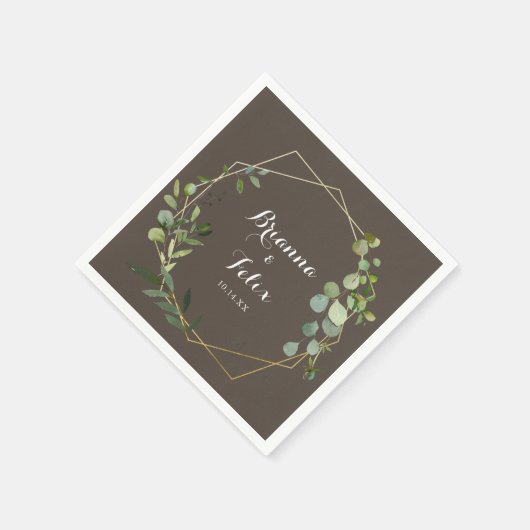 Geometric Gold Brown Green Eucalyptus Wedding Serviette (Ecke)