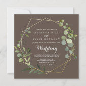 Geometric Gold Brown Green Front & Back Wedding Einladung (Vorderseite)