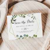 Geometric Gold Brown Green Horizontal Wedding Save The Date