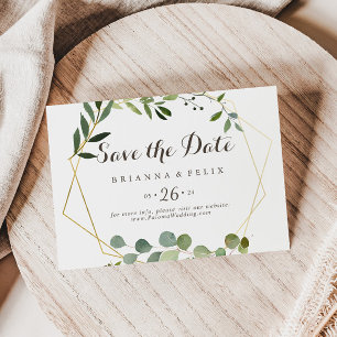 Geometric Gold Brown Green Horizontal Wedding Save The Date