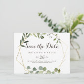 Geometric Gold Brown Green Horizontal Wedding Save The Date (Stehend Vorderseite)