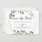 Geometric Gold Brown Green Horizontal Wedding Save The Date (Vorderseite)