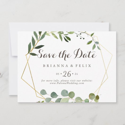 Geometric Gold Brown Green Horizontal Wedding Save The Date (Vorderseite)