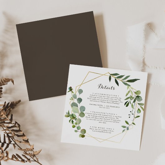 Geometric Gold Brown Green Wedding Details Begleitkarte