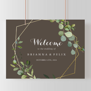 Geometric Gold Brown Green Wedding Willkommenszeic Poster
