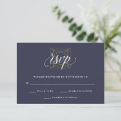 Geometric Gold Diamond Wedding RSVP auf Blue (Stehend Vorderseite)