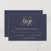 Geometric Gold Diamond Wedding RSVP auf Blue (Vorne/Hinten)