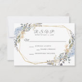 Geometric Gold Dusty Blue Floral Wedding RSVP Karte (Vorderseite)