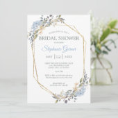 Geometric Gold Dusty Blue Florals Brautparty Einladung (Stehend Vorderseite)