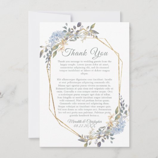 Geometric Gold Dusty Blue Florals Danke Karte (Vorderseite)