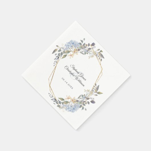 Geometric Gold Dusty Blue Florals Wedding Serviette (Ecke)