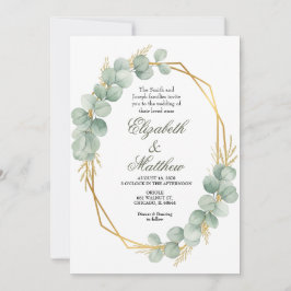 Geometric Gold Eucalyptus Wreath Wedding Einladung