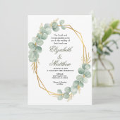 Geometric Gold Eucalyptus Wreath Wedding Einladung (Stehend Vorderseite)