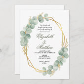 Geometric Gold Eucalyptus Wreath Wedding Einladung (Vorne/Hinten)