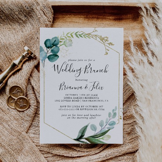 Geometric Gold Floral Tropical Wedding Brunch Einladung