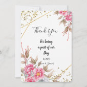 Geometric Gold Frame Pink Floral vielen Dank Einladung (Vorderseite)