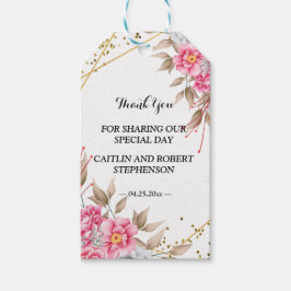 Geometric Gold Frame Pink Floral vielen Dank Geschenkanhänger