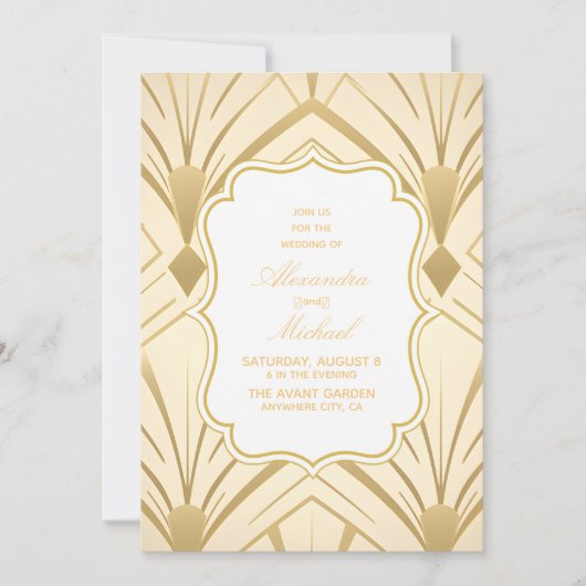 Geometric Gold Gatsby Wedding Einladung (Vorderseite)