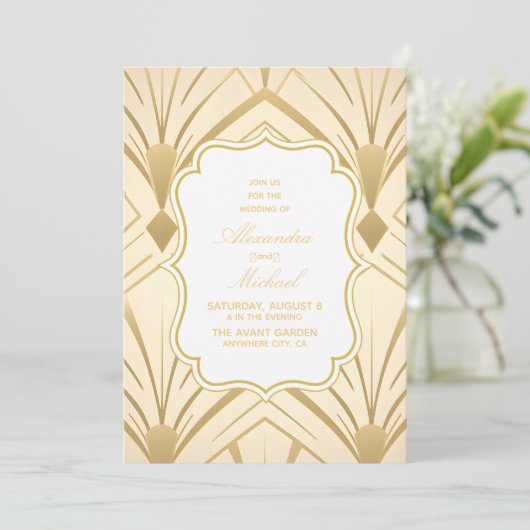 Geometric Gold Gatsby Wedding Einladung (Stehend Vorderseite)