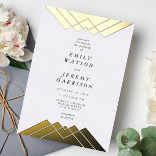 Geometric Gold Gatsby Wedding Pressed Folieneinladung