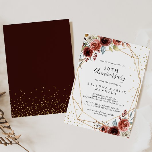 Geometric Gold Glitzer 50. Hochzeitstag Einladung