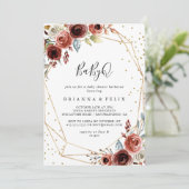 Geometric Gold Glitzer BabyQ Baby Duschgrill Einladung (Stehend Vorderseite)