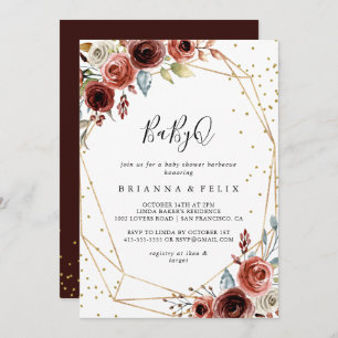 Geometric Gold Glitzer BabyQ Baby Duschgrill Einladung